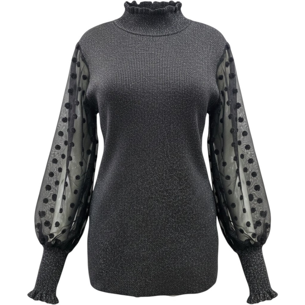 PLUS 3X ANDREE BY UNIT gray black silver mixed media sheer‎ sleeve sweater swiss